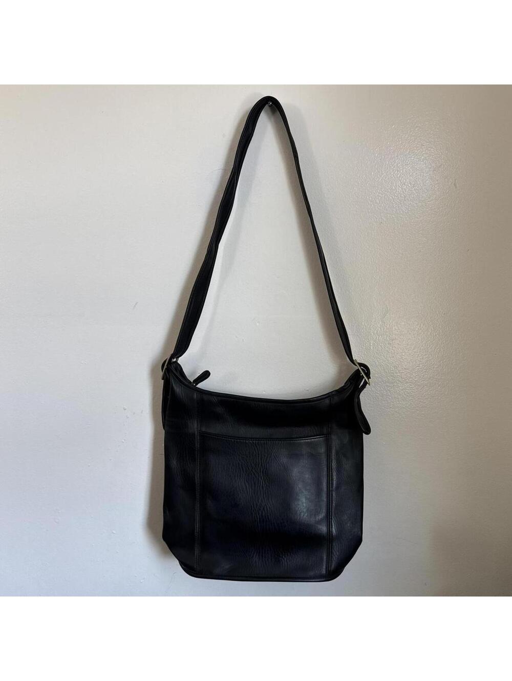 Vintage 90s Minimalist Black Leather Saddle Bag Made in Korea
